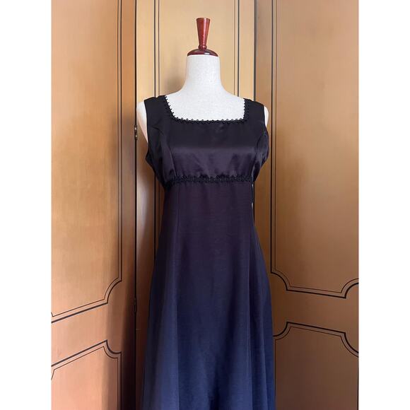Handmade silk dress in black, floor length with empire waist, size M - Picture 2 of 7